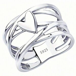 Chic French Heart 925 Sterling Silver Ring 7